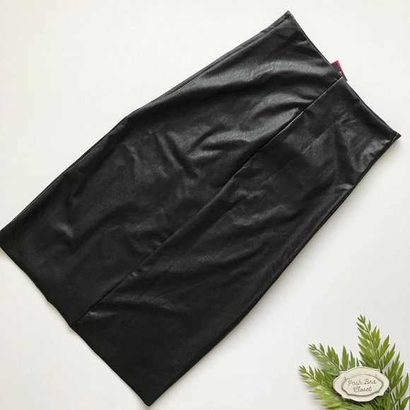 Women's High Waist Faux Leather Pencil Skirt - Midi Length With Slit, Slim Fit, Side Zipper, For Office Or Casual Wear